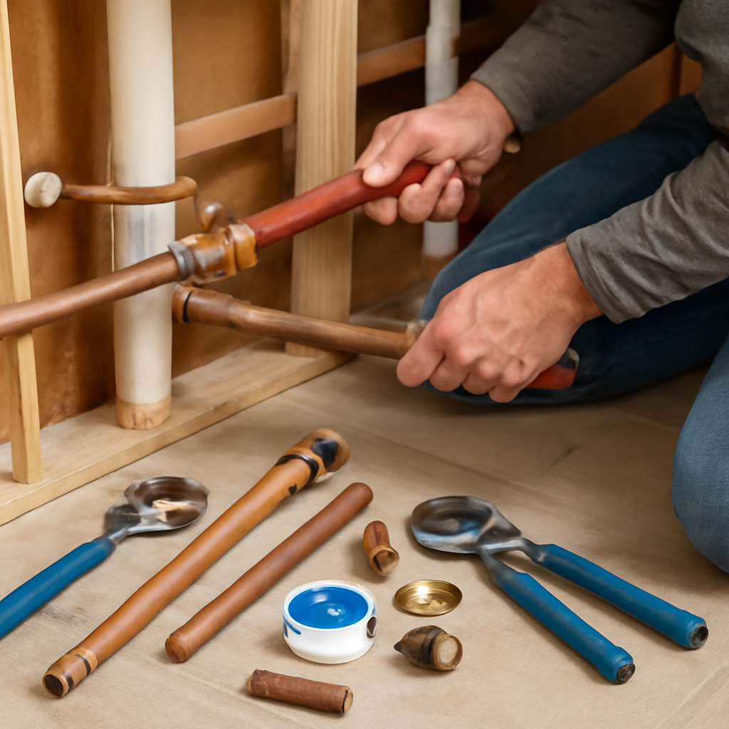 Plumbing service professional at work